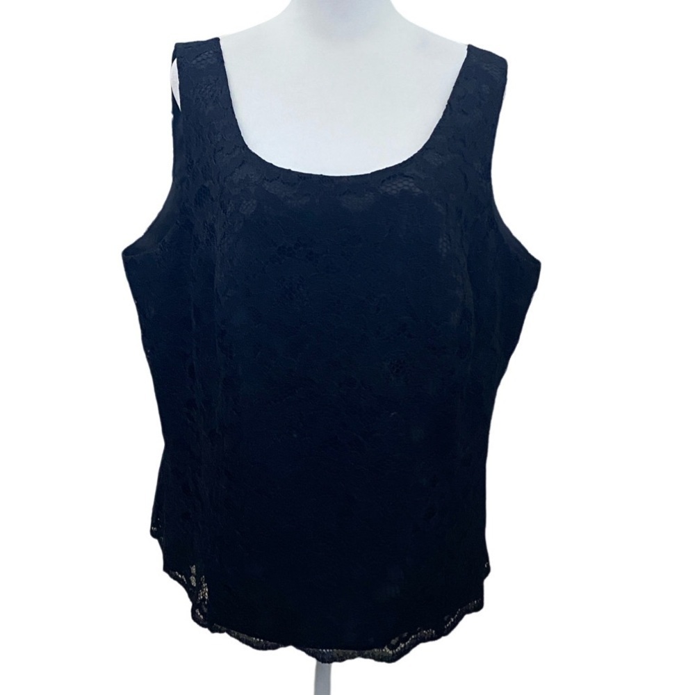 Lord & Taylor Elegant Black Lace Overlay Women's Sleeveless Top. Size 16W.